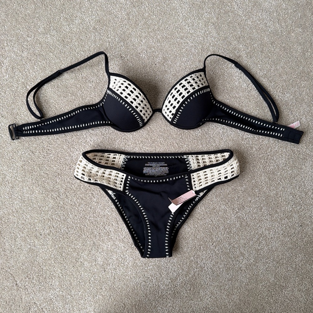 Victoria’s Secret Black & Cream Crochet Bikini Set